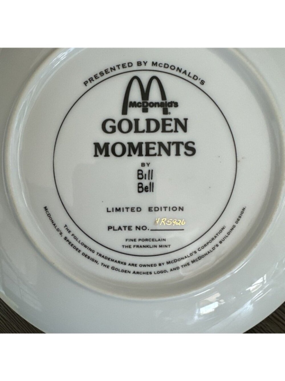 McDonalds Golden Moments Limited Edition Collector Plate Bill Bell Franklin Mint - Picture 3 of 6